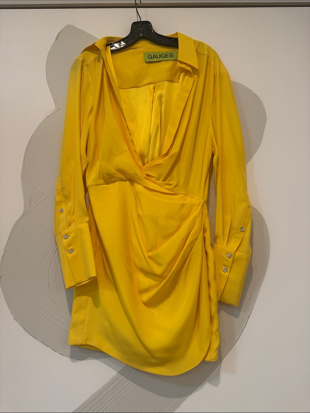 Gauge81 Vibrant Yellow Draped Silk Shirt Mini Dress